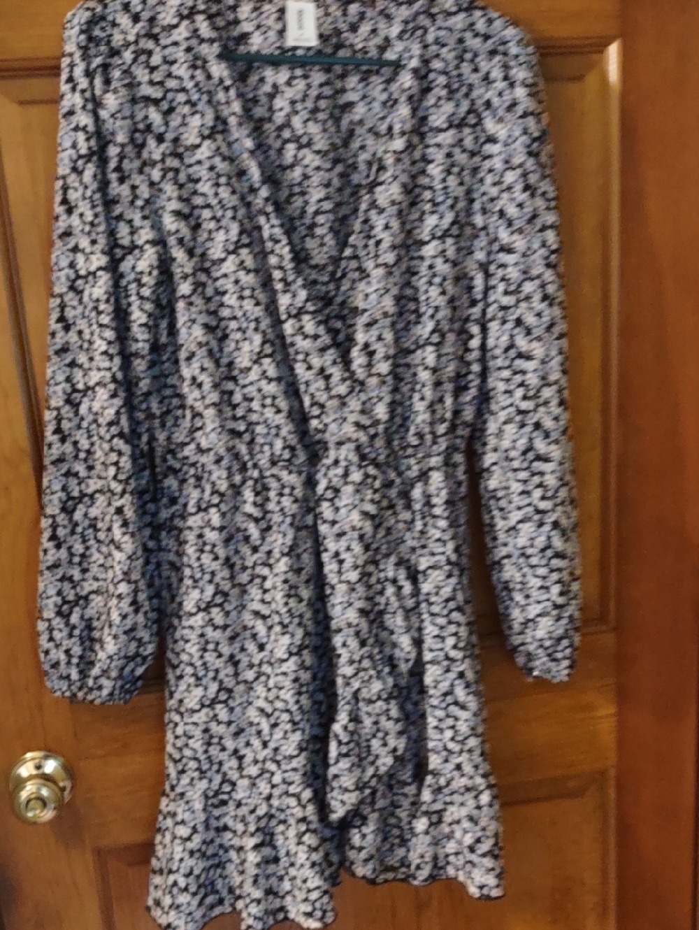 Abound Navy and White Floral Silky  Dress with Brown Accents